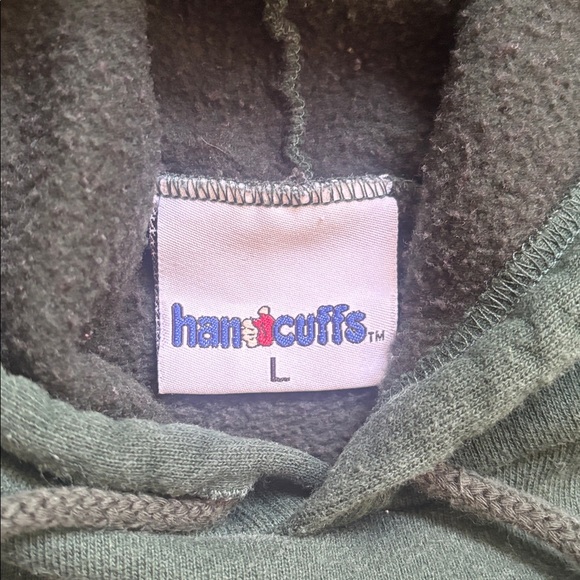 Handcuffs |Vintage 90s Skater Brand Green Pullover Hoodie Size Large Made in USA - Picture 6 of 11